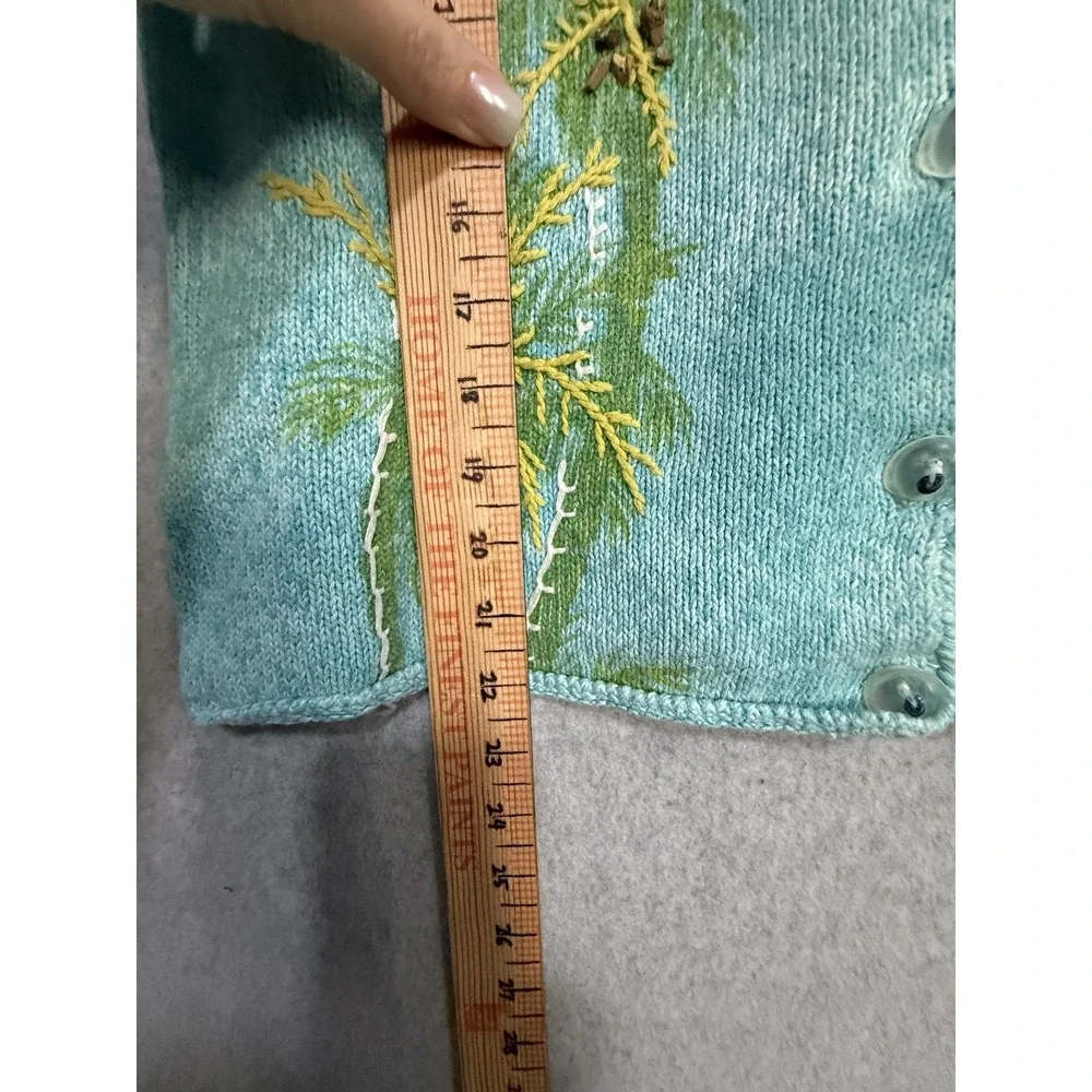 Vintage Fisher Hill Cardigan‎ Sweater Womens Large Blue Palm Tree Embroidered